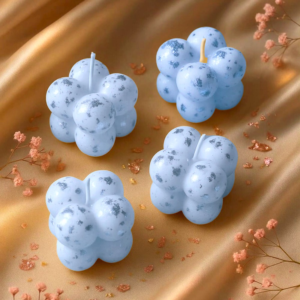 Handmade Soy Wax Blue Silver Bubble Candle Set of 4